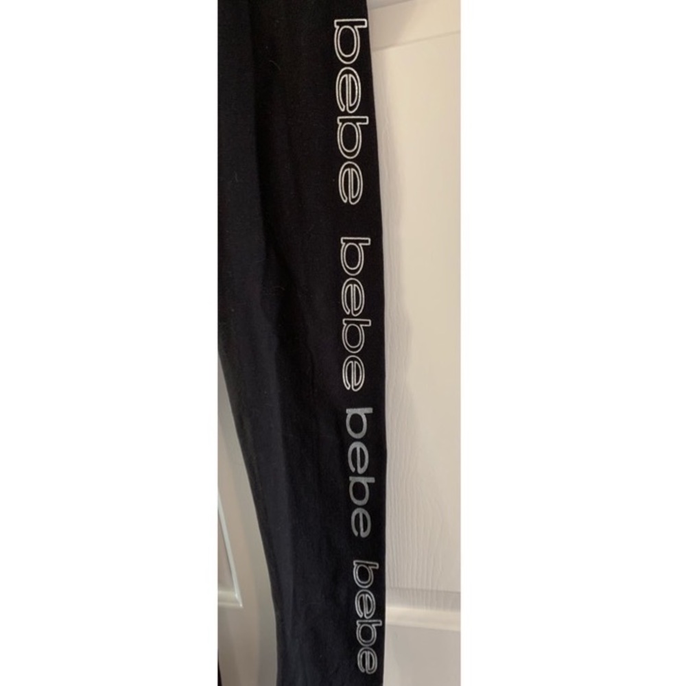 🦋 BEBE Black Leggings Silver Logo NWT M - Picture 3 of 6